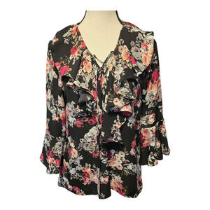 My Michelle Top Womens Small Black Floral Print Dark Floral Cottagecore Romantic